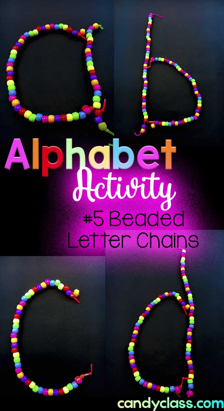 Students form alphabet letters with bead chains