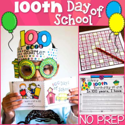 100th day of school activities with crown hat and glasses